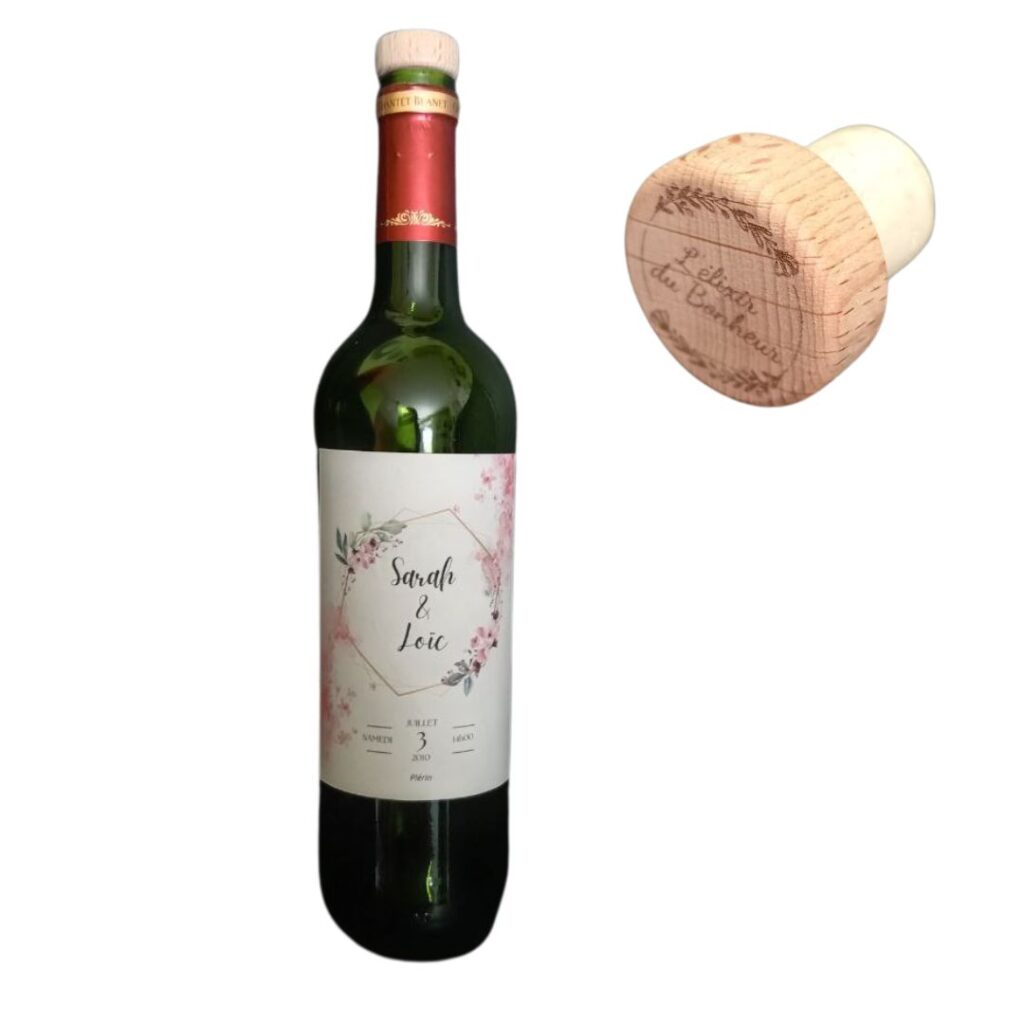 Etiquette de vin personnalisée - bouchon liège personnalisé - Atelier Aby - Côtes d'Armor - Bretagne